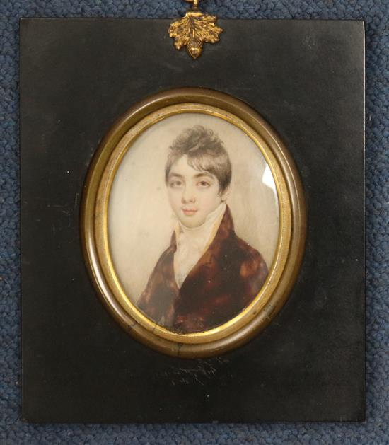 English School (early 19th century), watercolour, head and shoulder miniature portrait of a young gentleman, 8cm x 6cm